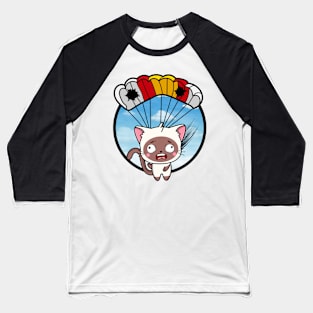 Silly white cat has a broken parachute Baseball T-Shirt